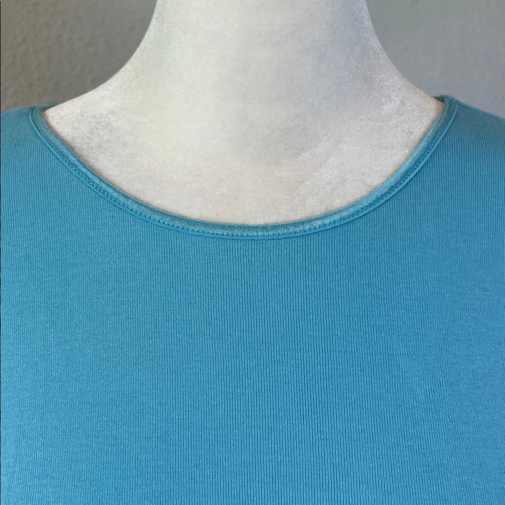 Christopher & Banks Satin Trim Crewneck 3/4 Sleeve TShirt Blue Size Large - Picture 2 of 8